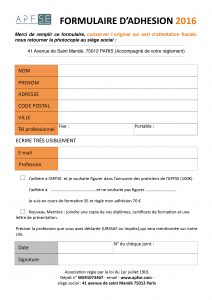 Bulletin Adhesion 2016 APFSE Association Des Praticiens